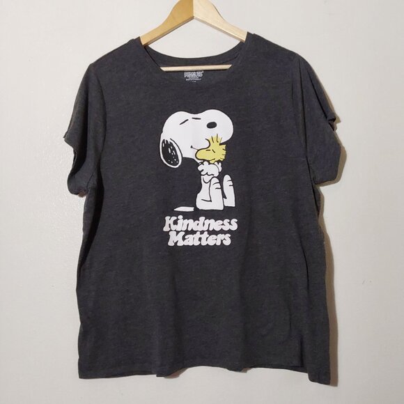 NWOT Peanuts "Kindness Matters" T-Shirt Snoopy Woodstock Gray Short Sleeve - XXL - Picture 2 of 5